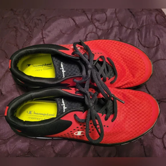 Champion Red and Black Tie Athletic Sneakers, Size 9. - Picture 3 of 5